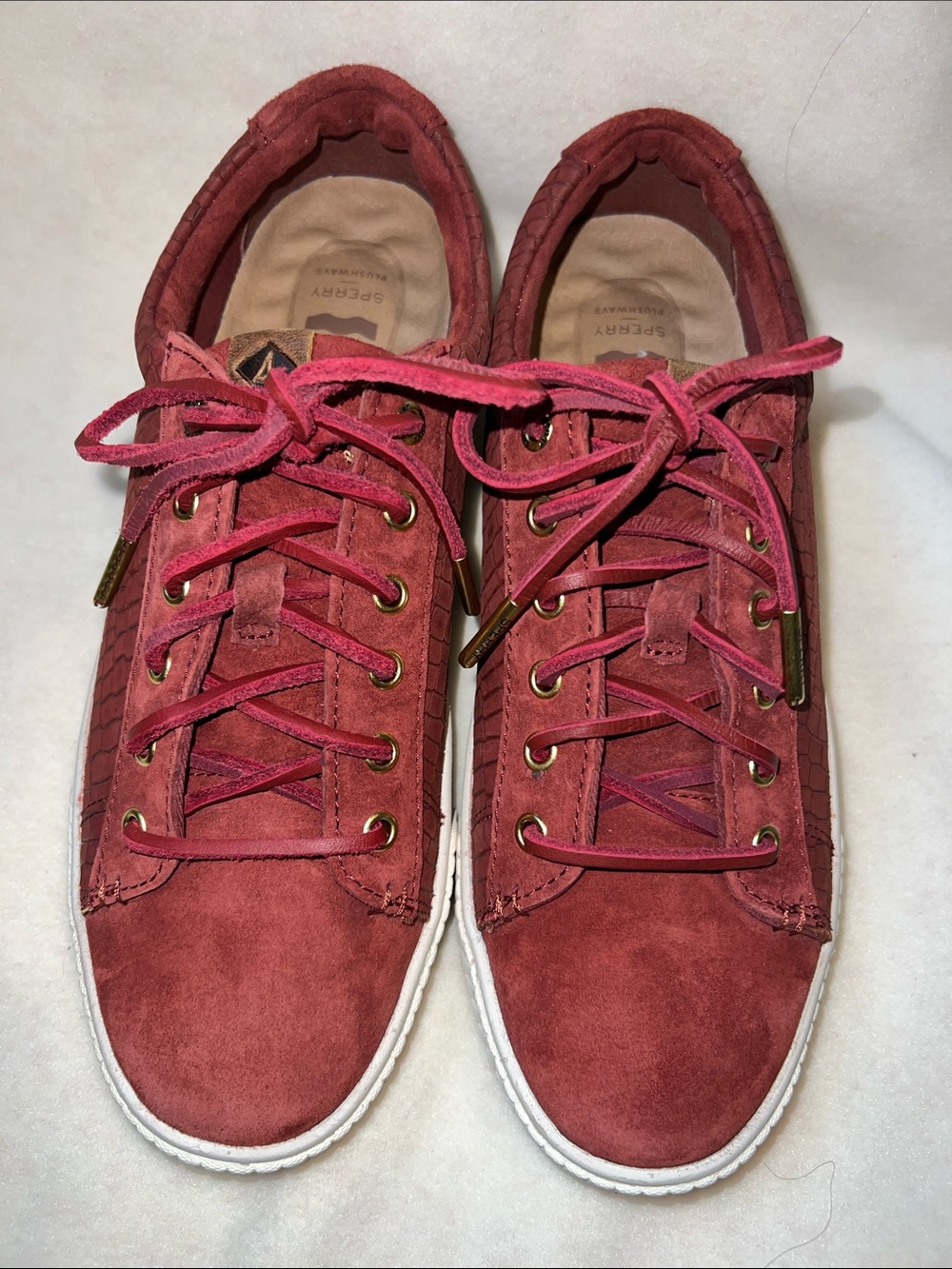 Sperry Women’s Crimson Anchor Plushwave Croc Nubuck Leather Sneakers Size 8 - Picture 1 of 8